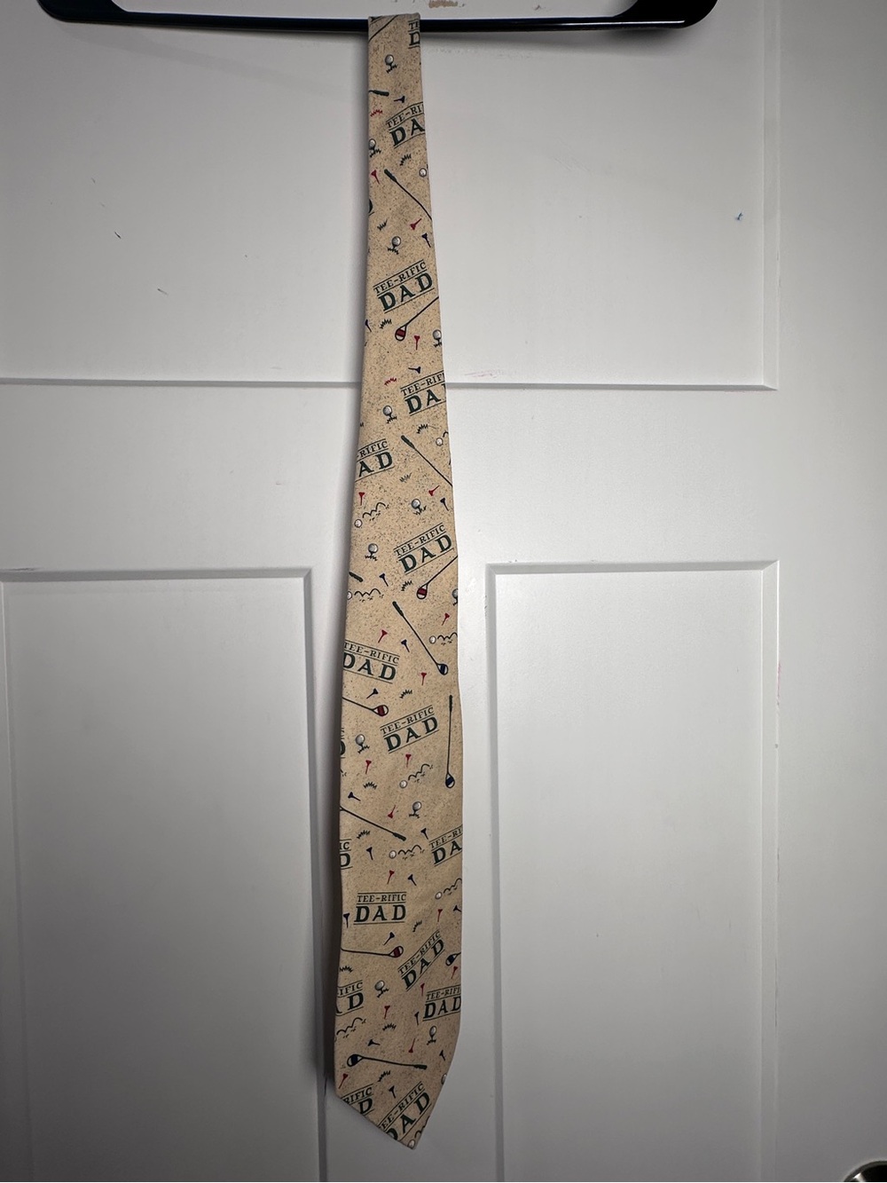 Shoebox Beige 'Tee-Rific Dad' Golf Patterned Cotton Tie Fathers Day For Golfer